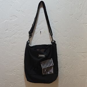 Stylish Black Tote with Checkered Accent